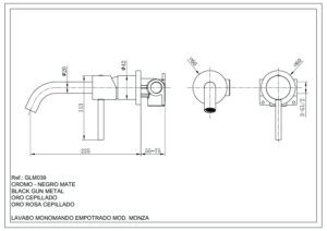 MONOMANDO LAVABO EMPOTRADO MONZA BLACK GUN METAL